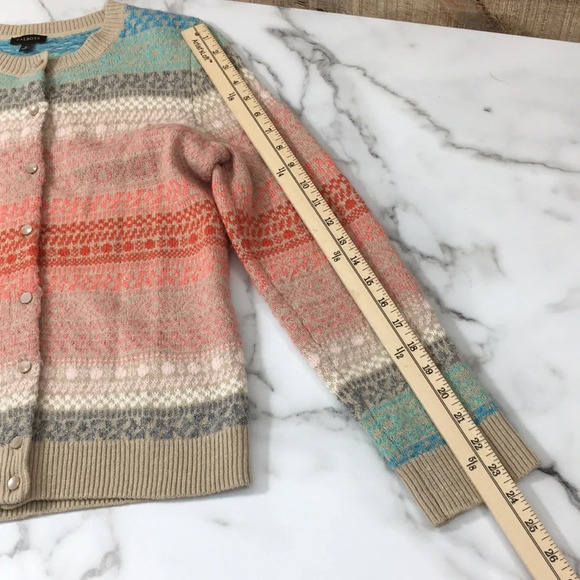Talbots Tan Pink Knit Cardigan Sweater Womens Small Button Front Striped - Picture 10 of 10